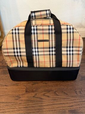 Burberry Beige Plaid Duffel with Black Base and Straps